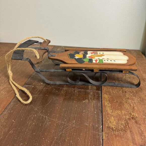 Craft Fair‎ Wood Metal Decorative Snow Sled with hand painted rustic snowmen - Picture 4 of 6
